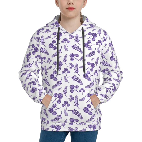 Disketp Lavender Flowers Youth Hoodie Sweatshirt for Boys Girls Kids Pullover Hooded Classic Casual Essentials Hoodie-Large