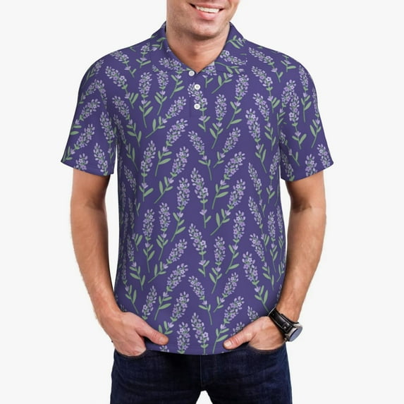 Disketp Lavender Flowers for Men's Polo Shirts Short Sleeve Golf Shirt for Men Athletic Short Sleeve-XX-Large