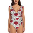 thumbnail image 1 of Disketp Leaves PrintWomen's Ruffled One Piece Swimsuit V Neck-XX-Large, 1 of 8