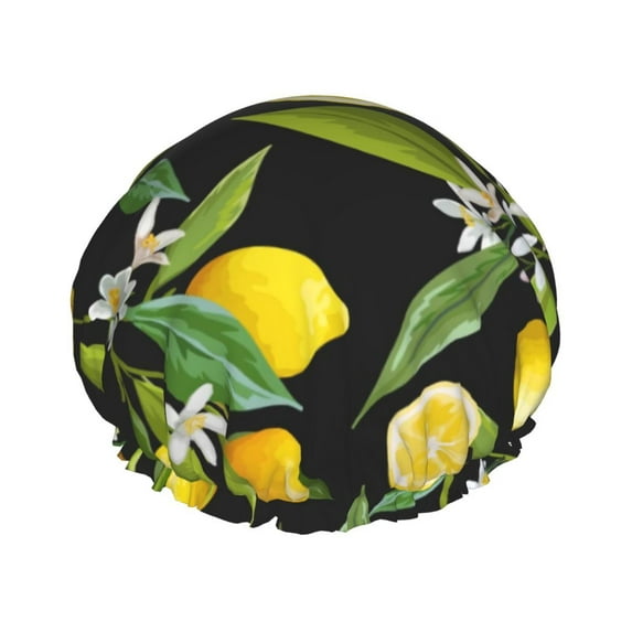 Disketp Lemon Fruits Flowers Leaves Shower Caps,Reusable Shower Cap For Women, Double Layer Waterproof Hair Cap, Large Size For All Hair Lengths,For Girls Spa Home Salon Use