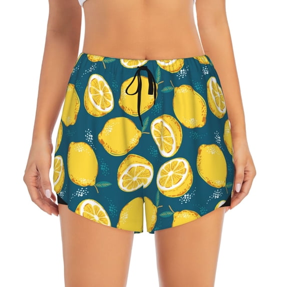 Disketp Lemon Print Women's Shorts Workout Shorts for Athletic Gym Running Shorts with Phone Pockets Medium