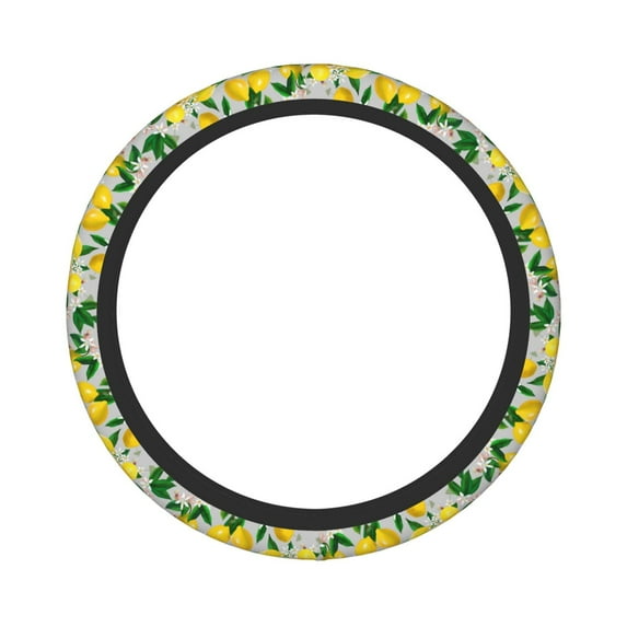 Disketp Lemon Seamless Pattern Oil Painting Effect Elastic Microfiber Steering Wheel Cover for Truck,SUV,Cars,Universal 15 inch,Anti-Slip