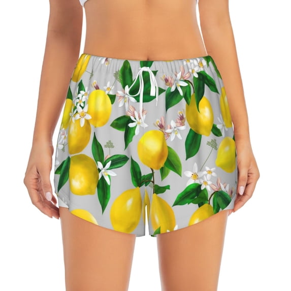 Disketp Lemon Seamless Pattern Oil Painting Effect Print Women's Shorts Workout Shorts for Athletic Gym Running Shorts with Phone Pockets X-Large