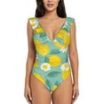 thumbnail image 1 of Disketp Lemons PrintWomen's Ruffled One Piece Swimsuit V Neck-Large, 1 of 8