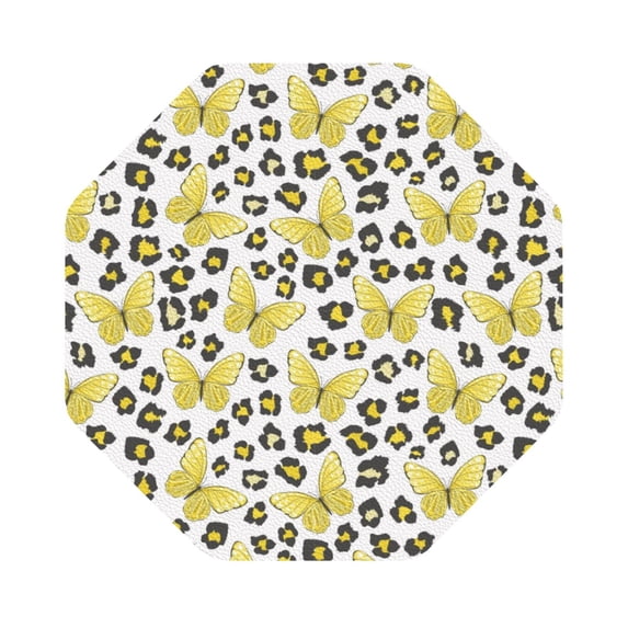Disketp Leopard And Butterfly Funny Coasters,6 Pcs Leather Coasters with Holder, Perfect Housewarming Hostess Gifts,Protect Furniture from Water Marks Scratch and Damage