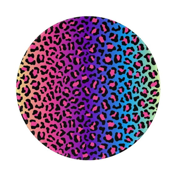 Disketp Leopard Neon Rainbow Gradient Small Mouse Pad 7.9x7.9 Inches,Washable Round Mousepad For Office Laptop Computer,Non-Slip Rubber Base Mouse Pads For Wireless Mouse