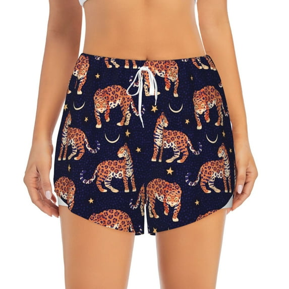 Disketp Leopard Print Print Women's Shorts Workout Shorts for Athletic Gym Running Shorts with Phone Pockets X-Large