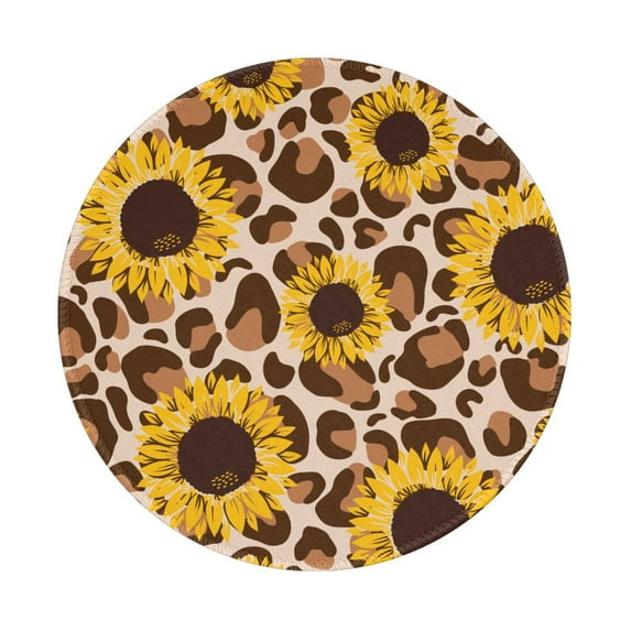 Disketp Leopard Sunflowers Small Mouse Pad 7.9x7.9 Inches,Washable Round Mousepad For Office Laptop Computer,Non-Slip Rubber Base Mouse Pads For Wireless Mouse