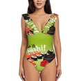 thumbnail image 1 of Disketp Let it Sushi PrintWomen's Ruffled One Piece Swimsuit V Neck-X-Large, 1 of 8