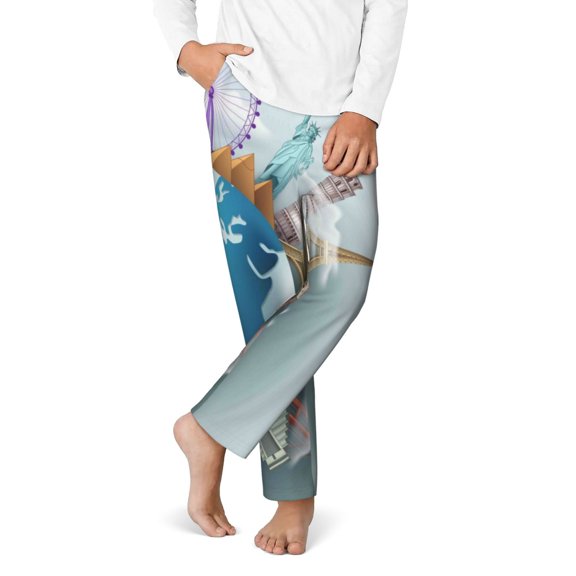 Disketp Let's go Travel Around the World for Teenagers' Pajama Pants ,Lounge Pants Teen joggers Ideal for Home, School, or Sports-Medium