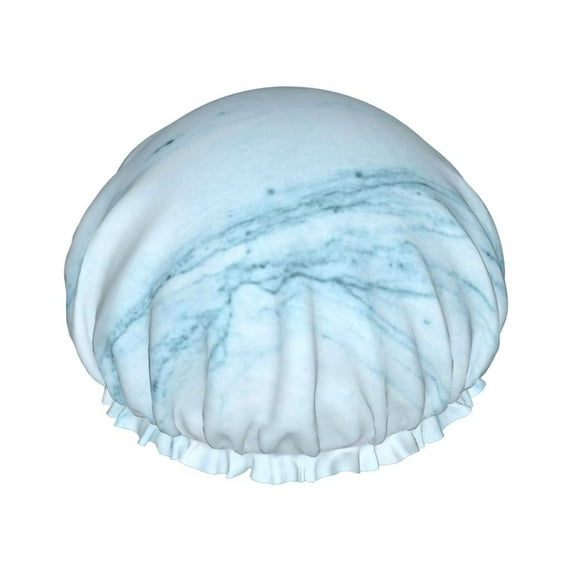 Disketp Light Blue Marble Shower Caps,Reusable Shower Cap For Women, Double Layer Waterproof Hair Cap, Large Size For All Hair Lengths,For Girls Spa Home Salon Use