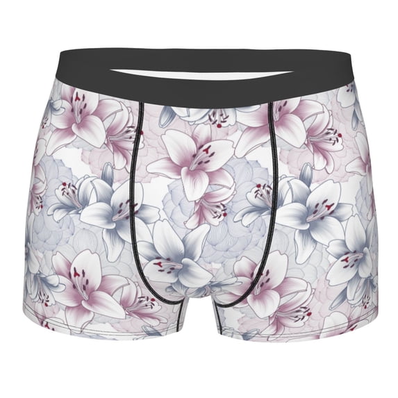 Disketp Lilies Flowers Men's Boxer Briefs,Soft and Breathable Cotton Underwear with ComfortFlex Waistband