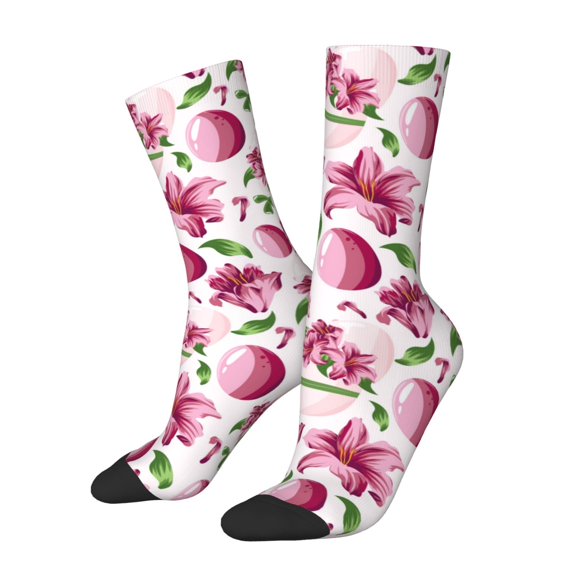 Disketp Lilies Flowers Unisex Crew Socks Lightweight Breathable Ventilation Ankle Socks, Mid-calf socks for Daily