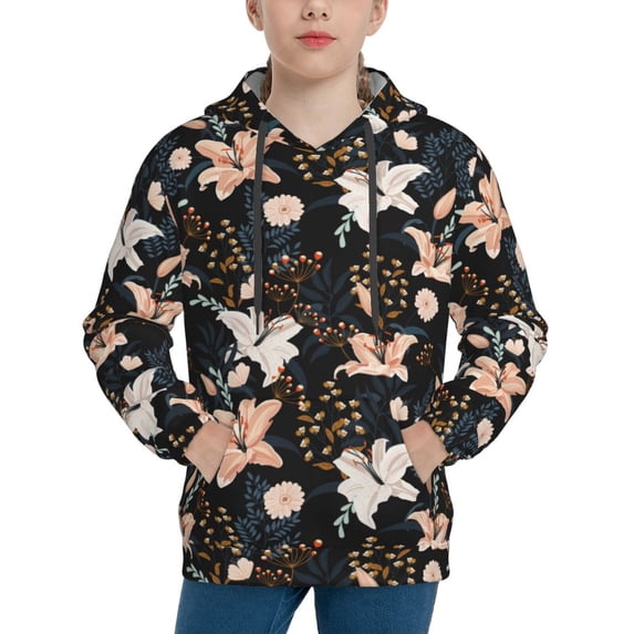 Disketp Lilies Flowers Youth Hoodie Sweatshirt for Boys Girls Kids Pullover Hooded Classic Casual Essentials Hoodie-Large