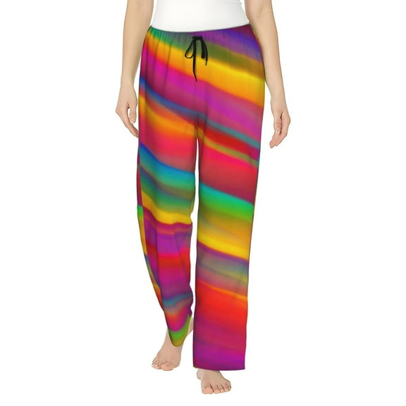 Disketp Lines Multicolored Rainbow Print Women'S Comfy Pajama Pants Casual Drawstring Palazzo Lounge Wide Leg Pants