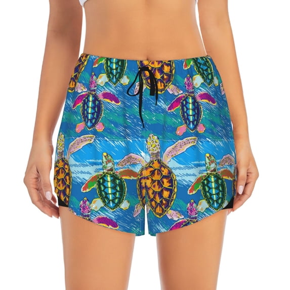 Disketp Little Sea Turtles Print Women's Shorts Workout Shorts for Athletic Gym Running Shorts with Phone Pockets XX-Large