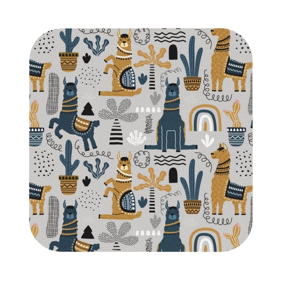Disketp Llama And Cactus1 Funny Coasters,6 Pcs Leather Coasters With Holder, Perfect Housewarming Hostess Gifts,Protect Furniture From Water Marks Scratch And Damage
