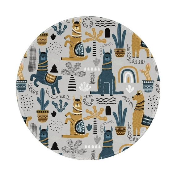 Disketp Llama And Cactus1 Small Mouse Pad 7.9x7.9 Inches,Washable Round Mousepad For Office Laptop Computer,Non-Slip Rubber Base Mouse Pads For Wireless Mouse