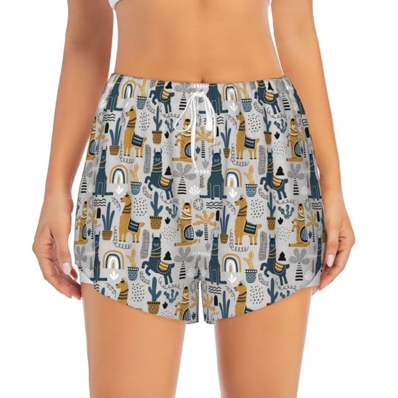 Disketp Llama and Cactus1 Print Women's Shorts Workout Shorts for Athletic Gym Running Shorts with Phone Pockets Medium