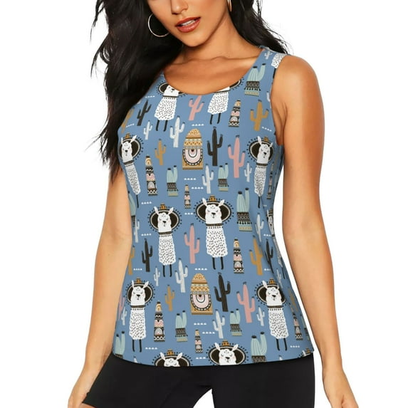 Disketp Llamas And Cactus Print Women's Workout Tank Top Sleeveless Gym Shirt Quick Dry Fitness Bodybuilding Sleeveless T Shirt-Medium
