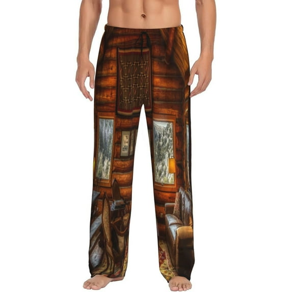 Disketp Log Cabin Inside Men'S Pajama Pants - Ultra Soft Fleece Sleep And Lounge Pants (Size: S-Xxl)