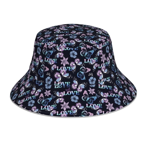 Disketp Love Butterflies Print Reflective Bucket Hat Beach Hat Summer Travel Sun Hats Fisherman Cap