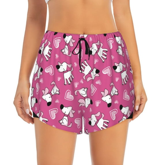 Disketp Love Dog Print Women's Shorts Workout Shorts for Athletic Gym Running Shorts with Phone Pockets Small