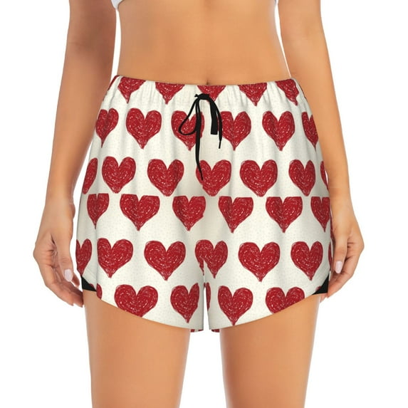 Disketp Love Print Women's Shorts Workout Shorts for Athletic Gym Running Shorts with Phone Pockets Large