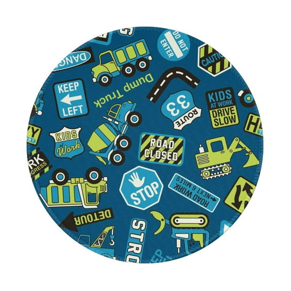 Disketp Machinery Road Construction Small Mouse Pad 7.9x7.9 Inches,Washable Round Mousepad For Office Laptop Computer,Non-Slip Rubber Base Mouse Pads For Wireless Mouse