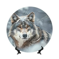 Disketp Majestic Snowy Wolf Ceramic Plate Dinner Plates Bone China Decorative Plates Art Ceramic Ornaments for Wall Hanging Decoration -6in