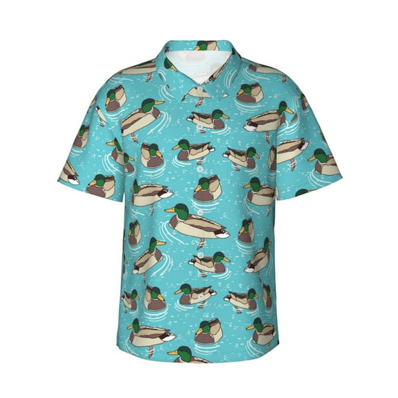 Disketp Mallard Ducks Swimming In The Lake Hawaiian Shirts for Men,Mens Casual Short Sleeve Button Down Shirts Beach Shirt,Small