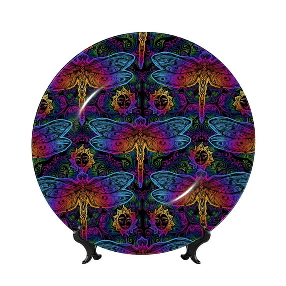 Disketp Mandalas Dragonfly Ceramic Plate Dinner Plates Bone China Decorative Plates Art Ceramic Ornaments for Wall Hanging Decoration -10in