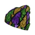 thumbnail image 1 of Disketp Mardi Gras Shiny Green Purple Winter Beanie for Men Women Beanie Knit Hat Cuffed Cap Beanie Knit Chunky Snow Cap, 1 of 6