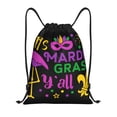 thumbnail image 1 of Disketp Mardi Gras with Flamingo Drawstring Backpack Drawstring Gym Bags Draw String Bags for Sports, Gym, Travel, Swimming, Beach-Small, 1 of 6