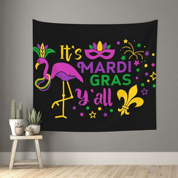 Disketp Mardi Gras with Flamingo Tapestry 60x51 InchesTapestry for Living Room Bedroom Home