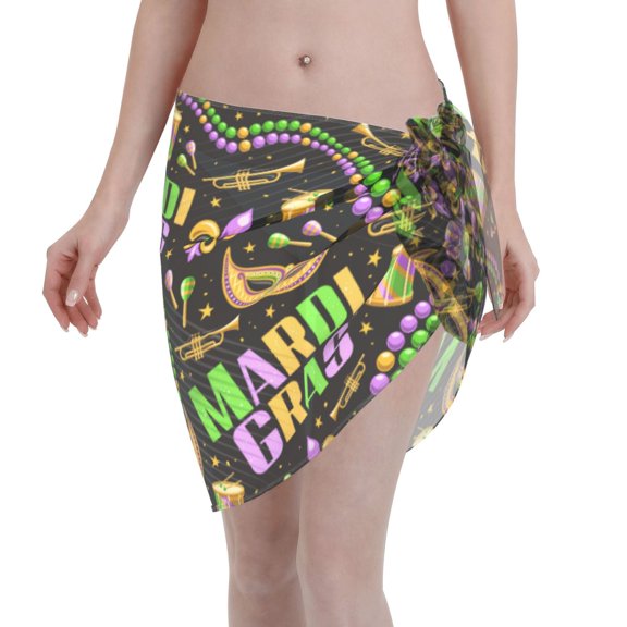 Disketp Mardi Gras3 Women Swimsuit Cover Up Short Chiffon Summer Beach Sarong Bikini Wrap Skirt Bathing Suit