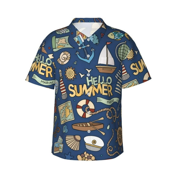 Disketp Marine Nautical Hawaiian Shirts for Men,Mens Casual Short Sleeve Button Down Shirts Beach Shirt,X-Large