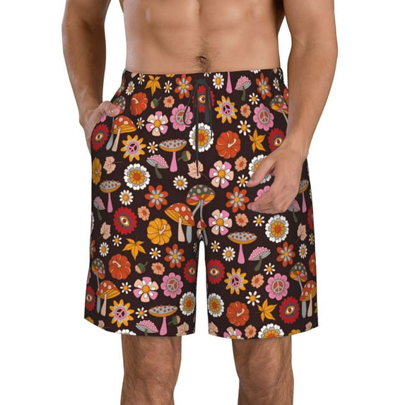 Disketp Men'S Swim Trunks Hawaiian Breathable Surf Beach Swimsuits Mesh Lining Beach Shorts With Pockets-70s Groovy Hippie Retro