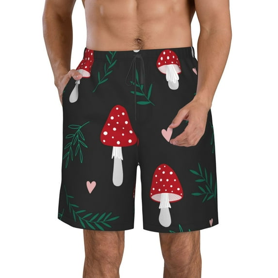 Disketp Men'S Swim Trunks Hawaiian Breathable Surf Beach Swimsuits Mesh Lining Beach Shorts With Pockets-Amanita Mushroom