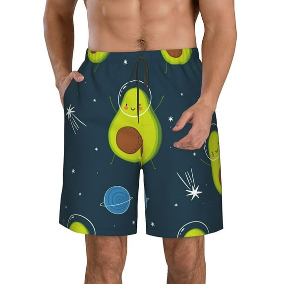 Disketp Men'S Swim Trunks Hawaiian Breathable Surf Beach Swimsuits Mesh Lining Beach Shorts With Pockets-Avocado In Space
