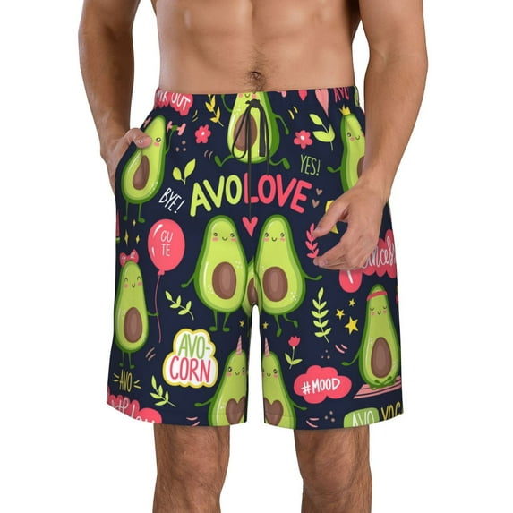 Disketp Men'S Swim Trunks Hawaiian Breathable Surf Beach Swimsuits Mesh Lining Beach Shorts With Pockets-Avocado Love