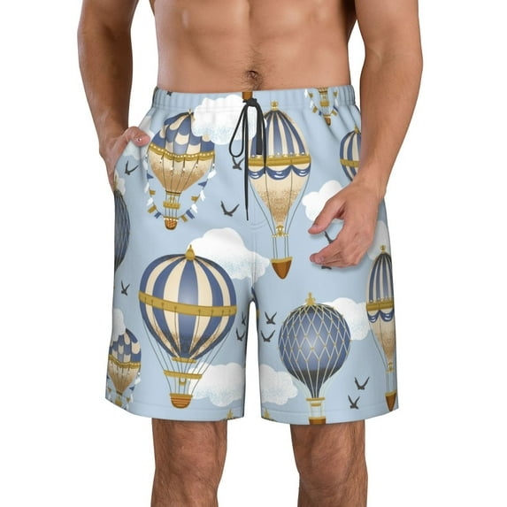 Disketp Men'S Swim Trunks Hawaiian Breathable Surf Beach Swimsuits Mesh Lining Beach Shorts With Pockets-Balloon Vintage