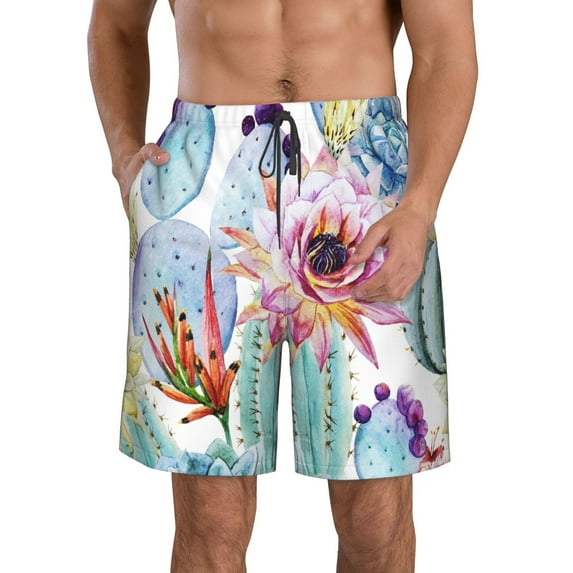 Disketp Men'S Swim Trunks Hawaiian Breathable Surf Beach Swimsuits Mesh Lining Beach Shorts With Pockets-Cactus