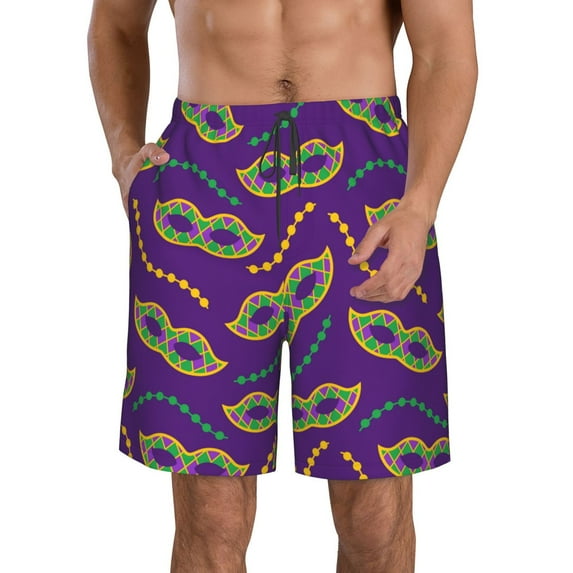 Disketp Men'S Swim Trunks Hawaiian Breathable Surf Beach Swimsuits Mesh Lining Beach Shorts With Pockets-Carnival Masks And Beads