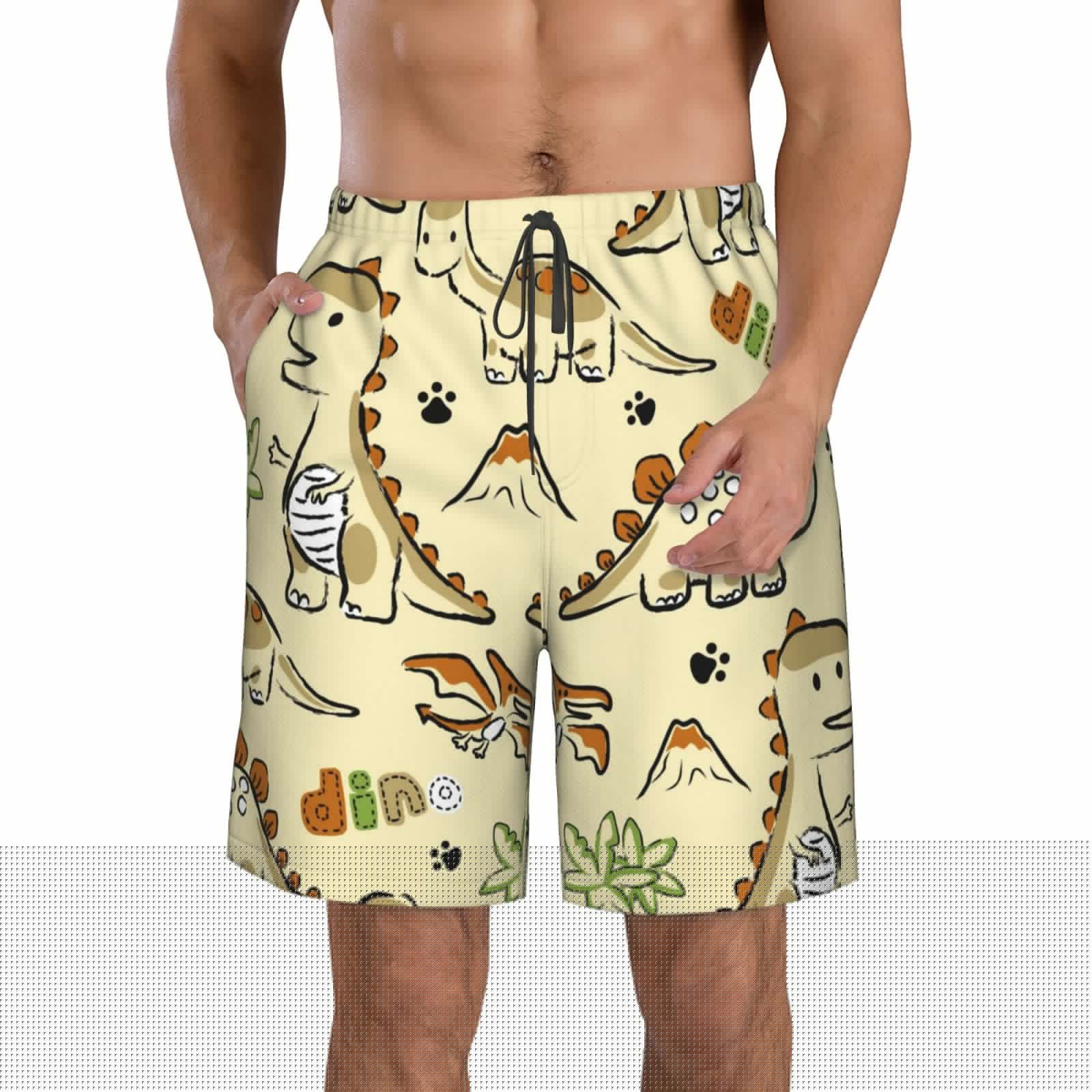 Disketp Men'S Swim Trunks Hawaiian Breathable Surf Beach Swimsuits Mesh Lining Beach Shorts With Pockets-Cartoon Dinosaurs