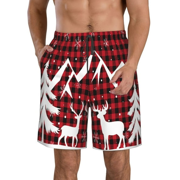 Disketp Men'S Swim Trunks Hawaiian Breathable Surf Beach Swimsuits Mesh Lining Beach Shorts With Pockets-Christmas Buffalo Plaid