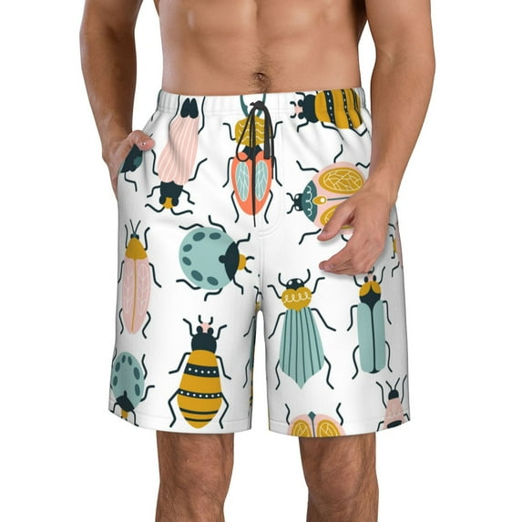 Disketp Men'S Swim Trunks Hawaiian Breathable Surf Beach Swimsuits Mesh Lining Beach Shorts With Pockets-Colorful Insects