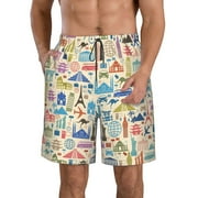 Disketp Men'S Swim Trunks Hawaiian Breathable Surf Beach Swimsuits Mesh Lining Beach Shorts With Pockets-Famous Places