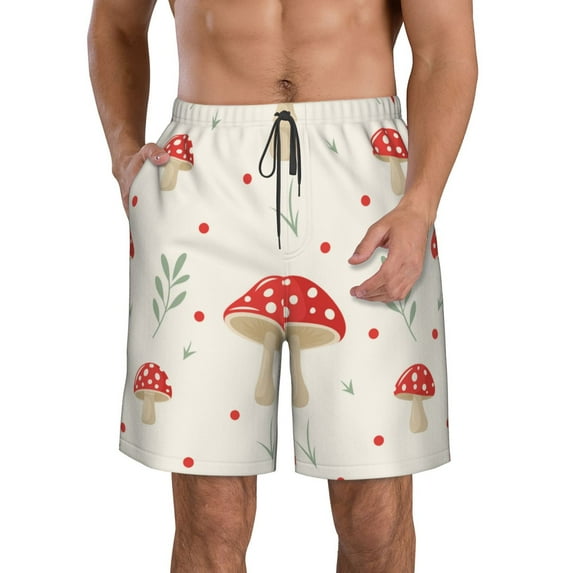 Disketp Men'S Swim Trunks Hawaiian Breathable Surf Beach Swimsuits Mesh Lining Beach Shorts With Pockets-Flat Mushrooms