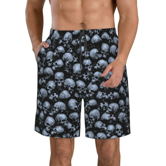 Disketp Men'S Swim Trunks Hawaiian Breathable Surf Beach Swimsuits Mesh Lining Beach Shorts With Pockets-Gothic Skull